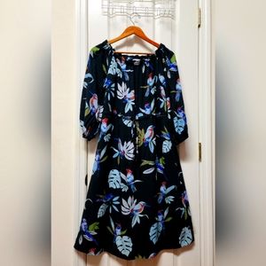 ANTHROPOLOGIE SAM & LAVI OFF THE SHOULDER BIRDS OF PARADISE CARDINALS DRESS XS